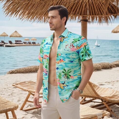 XPIZH Hawaiian Shirt for Men Short Sleeve Button Down Shirt Tropical Print Casual Shirt for Beach Vacation Summer Party in Saudi Arabia
