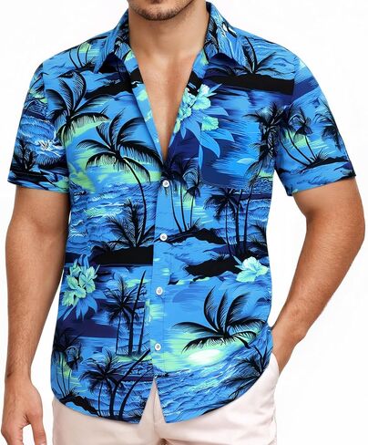 XPIZH Hawaiian Shirt for Men Short Sleeve Button Down Shirt Tropical Print Casual Shirt for Beach Vacation Summer Party in Saudi Arabia
