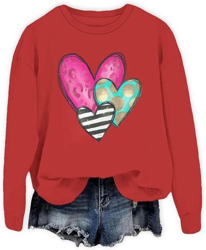 ROSSOSSOR Valentines Sweatshirt for Women Love Heart Graphic Oversized Sweatshirts Crewneck Long Sleeve Pullovers in Saudi Arabia