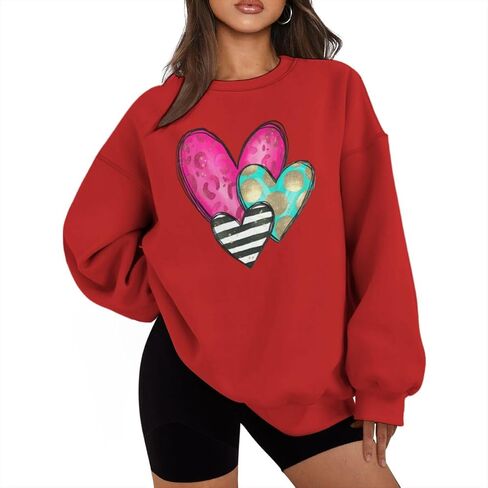 ROSSOSSOR Valentines Sweatshirt for Women Love Heart Graphic Oversized Sweatshirts Crewneck Long Sleeve Pullovers in Saudi Arabia
