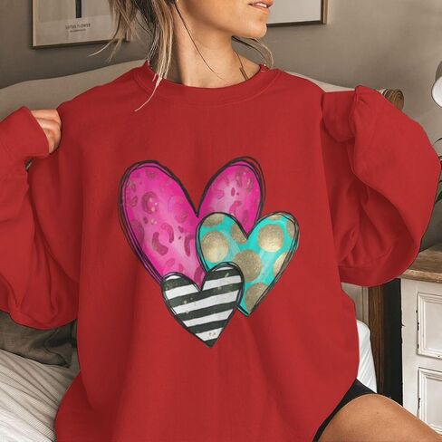 ROSSOSSOR Valentines Sweatshirt for Women Love Heart Graphic Oversized Sweatshirts Crewneck Long Sleeve Pullovers in Saudi Arabia