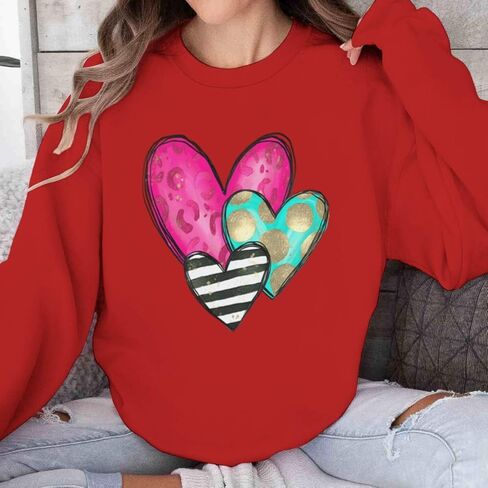 ROSSOSSOR Valentines Sweatshirt for Women Love Heart Graphic Oversized Sweatshirts Crewneck Long Sleeve Pullovers in Saudi Arabia