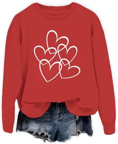 ROSSOSSOR Valentines Sweatshirt for Women Love Heart Graphic Oversized Sweatshirts Crewneck Long Sleeve Pullovers in Saudi Arabia