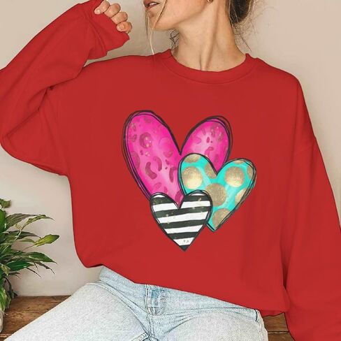 ROSSOSSOR Valentines Sweatshirt for Women Love Heart Graphic Oversized Sweatshirts Crewneck Long Sleeve Pullovers in Saudi Arabia