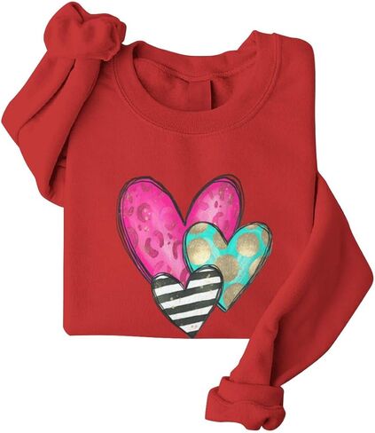 ROSSOSSOR Valentines Sweatshirt for Women Love Heart Graphic Oversized Sweatshirts Crewneck Long Sleeve Pullovers in Saudi Arabia