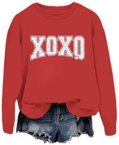 ROSSOSSOR Valentines Sweatshirt for Women Love Heart Graphic Oversized Sweatshirts Crewneck Long Sleeve Pullovers in Saudi Arabia