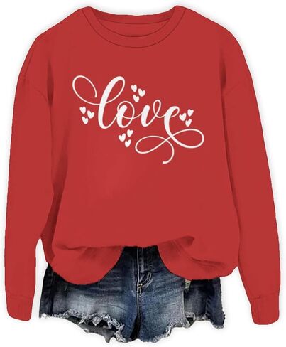 ROSSOSSOR Valentines Sweatshirt for Women Love Heart Graphic Oversized Sweatshirts Crewneck Long Sleeve Pullovers in Saudi Arabia