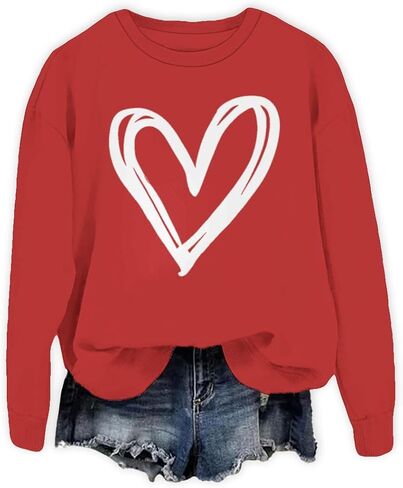 ROSSOSSOR Valentines Sweatshirt for Women Love Heart Graphic Oversized Sweatshirts Crewneck Long Sleeve Pullovers in Saudi Arabia