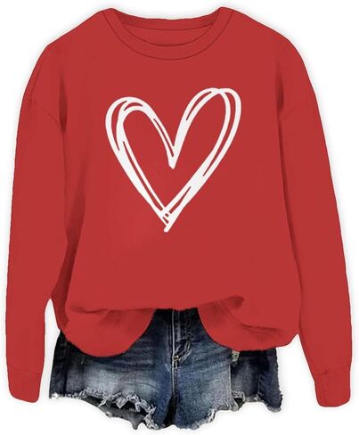 ROSSOSSOR Valentines Sweatshirt for Women Love Heart Graphic Oversized Sweatshirts Crewneck Long Sleeve Pullovers in Saudi Arabia