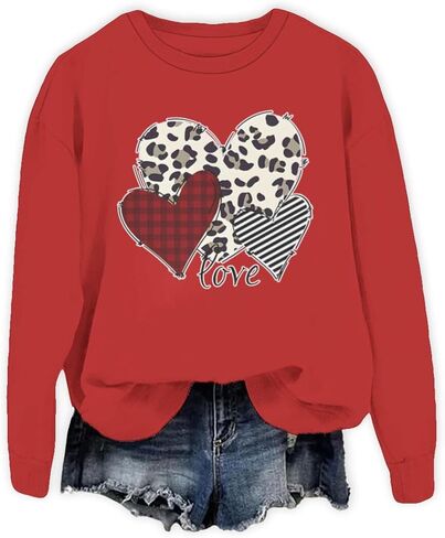 ROSSOSSOR Valentines Sweatshirt for Women Love Heart Graphic Oversized Sweatshirts Crewneck Long Sleeve Pullovers in Saudi Arabia