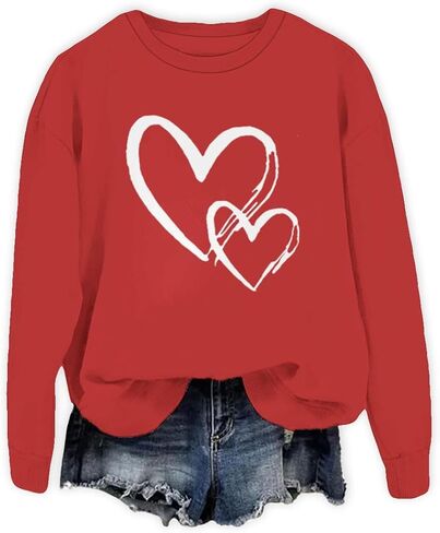 ROSSOSSOR Valentines Sweatshirt for Women Love Heart Graphic Oversized Sweatshirts Crewneck Long Sleeve Pullovers in Saudi Arabia