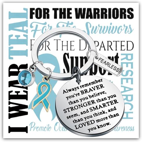 WSNANG Ovarian Cancer Awareness Keychain Teal Ribbon Pendant Keychain Ovarian Cancer Warrior Gift Ovarian Cancer Fighter Gift in Saudi Arabia