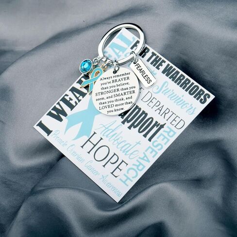 WSNANG Ovarian Cancer Awareness Keychain Teal Ribbon Pendant Keychain Ovarian Cancer Warrior Gift Ovarian Cancer Fighter Gift in Saudi Arabia