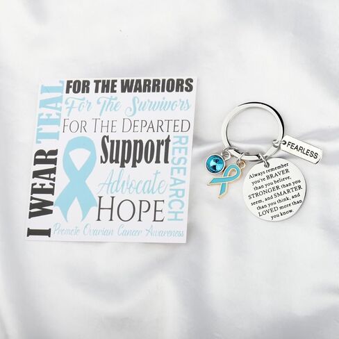 WSNANG Ovarian Cancer Awareness Keychain Teal Ribbon Pendant Keychain Ovarian Cancer Warrior Gift Ovarian Cancer Fighter Gift in Saudi Arabia