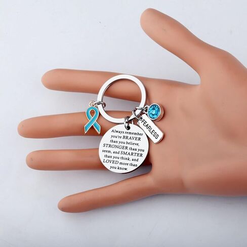 WSNANG Ovarian Cancer Awareness Keychain Teal Ribbon Pendant Keychain Ovarian Cancer Warrior Gift Ovarian Cancer Fighter Gift in Saudi Arabia