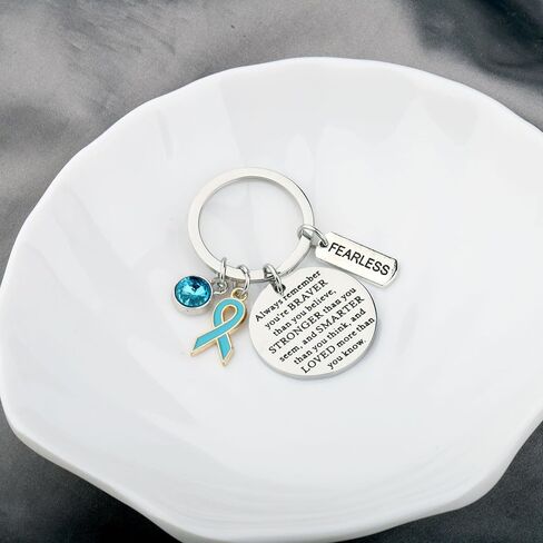 WSNANG Ovarian Cancer Awareness Keychain Teal Ribbon Pendant Keychain Ovarian Cancer Warrior Gift Ovarian Cancer Fighter Gift in Saudi Arabia