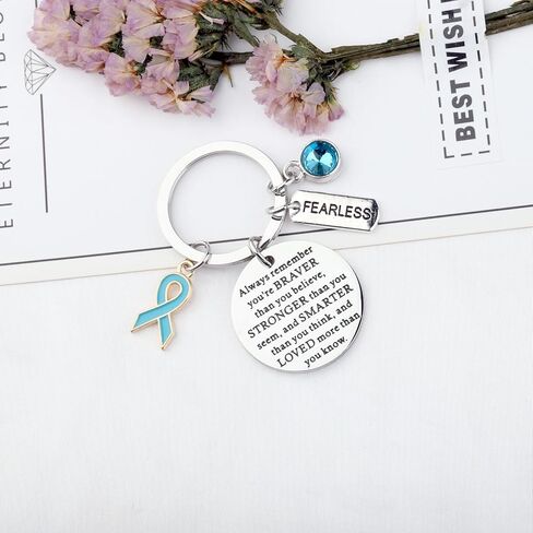 WSNANG Ovarian Cancer Awareness Keychain Teal Ribbon Pendant Keychain Ovarian Cancer Warrior Gift Ovarian Cancer Fighter Gift in Saudi Arabia