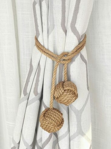 Natural Jute Rope Curtain Tiebacks, 4 Pack Handmade Adjustable Curtain Holdbacks for Thin to Thick Curtains，Decorative Curtain Tie Backs for Draperies, Boho Farmhouse Outdoor Style No Drill for Home in Saudi Arabia