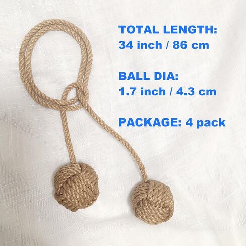 Natural Jute Rope Curtain Tiebacks, 4 Pack Handmade Adjustable Curtain Holdbacks for Thin to Thick Curtains，Decorative Curtain Tie Backs for Draperies, Boho Farmhouse Outdoor Style No Drill for Home in Saudi Arabia
