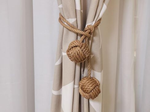 Natural Jute Rope Curtain Tiebacks, 4 Pack Handmade Adjustable Curtain Holdbacks for Thin to Thick Curtains，Decorative Curtain Tie Backs for Draperies, Boho Farmhouse Outdoor Style No Drill for Home in Saudi Arabia