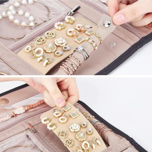 Travel Jewelry Case Organizer, Portable Travel Jewelry Organizer Roll or Earrings, Necklaces, Rings, Bracelets, Brooches Black in Saudi Arabia