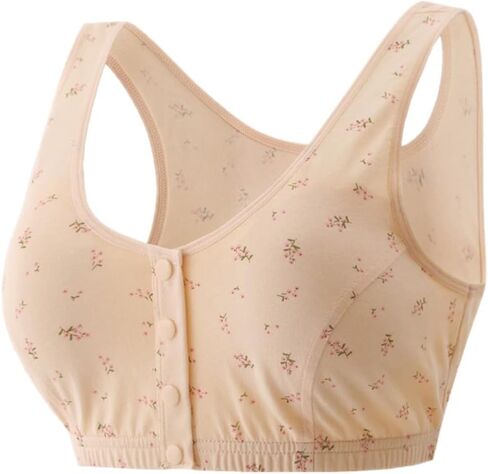 Women's Cotton Front-Closure Leisure Wireless Comfort Floral Bra with Padded Bra for Middle-Aged Elder Woman in Saudi Arabia