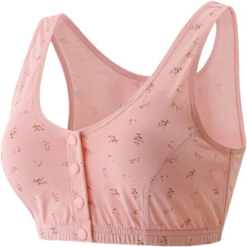 Women's Cotton Front-Closure Leisure Wireless Comfort Floral Bra with Padded Bra for Middle-Aged Elder Woman in Saudi Arabia