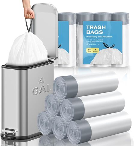 120 Counts 1.6 Gallon Mini Drawstring Trash Bags, Small Garbage Bags by KSSKSS, Code a fit 4.5-8 Liter, 1.2-2 Gal, White Trash Bin Liners for Home Office Kitchen Bathroom Bedroom in Kuwait