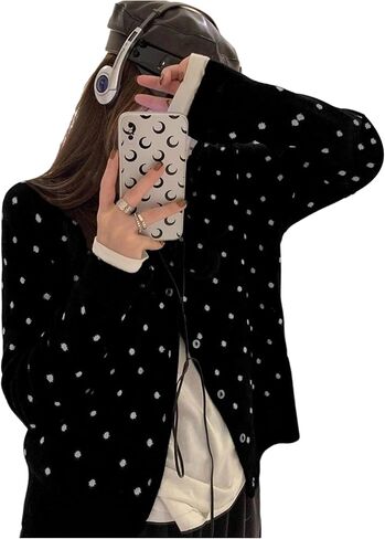 Verdusa Women's Polka Dots Button Up Cardigan Cozy Sweaters Casual Knit Outerwear in Saudi Arabia