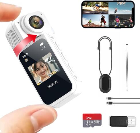 S70 2.7K Thumb Action Camera, 64GB Mini Body Camera, Wearable Pocket Cam with Magnetic Lanyard, Hands-Free POV Recording, Small Portable Camcorder for Work, Cycling, Travel, Pet Walking(Black) in Saudi Arabia