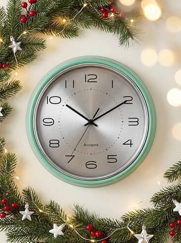 Accqura 12 Inch Vintage Retro Wall Clock, Silent Non-Ticking Metal Dial & Domed Glass Battery Operated, Design for Kitchen Living Room, Bedroom,Office (Sage Green) in Saudi Arabia