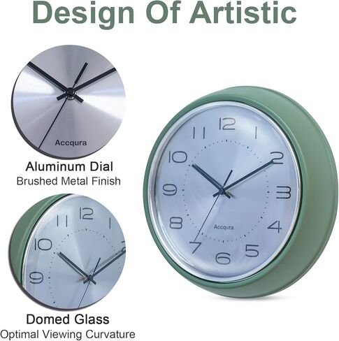 Accqura 12 Inch Vintage Retro Wall Clock, Silent Non-Ticking Metal Dial & Domed Glass Battery Operated, Design for Kitchen Living Room, Bedroom,Office (Sage Green) in Saudi Arabia