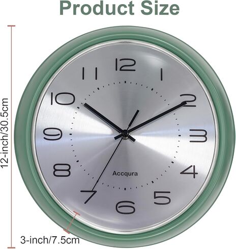 Accqura 12 Inch Vintage Retro Wall Clock, Silent Non-Ticking Metal Dial & Domed Glass Battery Operated, Design for Kitchen Living Room, Bedroom,Office (Sage Green) in Saudi Arabia