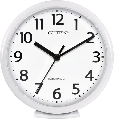 Caysie 6 Inch Waterproof Bathroom Shower Clock, Hanging or Standing Silent Battery Operated Quartz Magnetic Wall Clocks for Kitchen, Bathroom, Home (White) in Saudi Arabia
