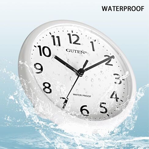 Caysie 6 Inch Waterproof Bathroom Shower Clock, Hanging or Standing Silent Battery Operated Quartz Magnetic Wall Clocks for Kitchen, Bathroom, Home (White) in Saudi Arabia