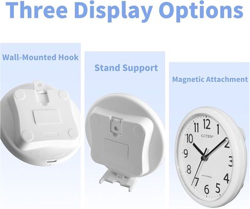 Caysie 6 Inch Waterproof Bathroom Shower Clock, Hanging or Standing Silent Battery Operated Quartz Magnetic Wall Clocks for Kitchen, Bathroom, Home (White) in Saudi Arabia
