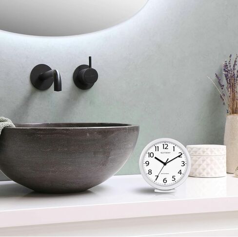 Caysie 6 Inch Waterproof Bathroom Shower Clock, Hanging or Standing Silent Battery Operated Quartz Magnetic Wall Clocks for Kitchen, Bathroom, Home (White) in Saudi Arabia