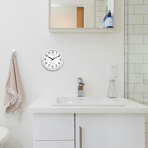 Caysie 6 Inch Waterproof Bathroom Shower Clock, Hanging or Standing Silent Battery Operated Quartz Magnetic Wall Clocks for Kitchen, Bathroom, Home (White) in Saudi Arabia