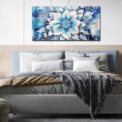 Flower Picture Wall Decor for Bedroom Large Blue Flower Canvas Wall Art for Office Framed Floral Wall Art for Living Room Ready To Hang Size 40 x 20 Inch in Saudi Arabia