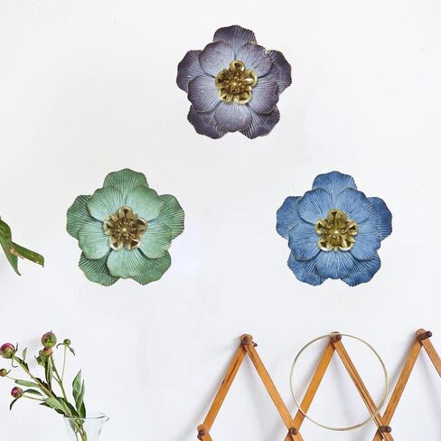 10 Inch Large Metal Flower Wall Art Multiple Layer Home Wall Decor for Outdoor Bedroom Living Room Office Garden Set of 3 in Saudi Arabia
