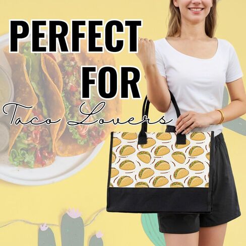InnoBeta Taco Gifts for Women, Seamless Taco Pattern, Canvas Tote Bag for Mexican Friends, Coworkers, Bag with Top Zipper Closure and Shoulder Strap for Birthday in Saudi Arabia