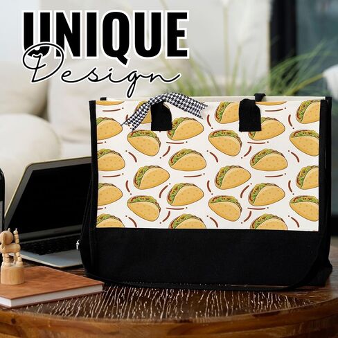 InnoBeta Taco Gifts for Women, Seamless Taco Pattern, Canvas Tote Bag for Mexican Friends, Coworkers, Bag with Top Zipper Closure and Shoulder Strap for Birthday in Saudi Arabia