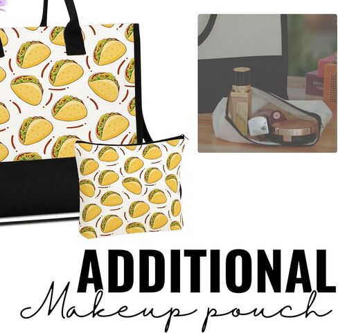 InnoBeta Taco Gifts for Women, Seamless Taco Pattern, Canvas Tote Bag for Mexican Friends, Coworkers, Bag with Top Zipper Closure and Shoulder Strap for Birthday in Saudi Arabia