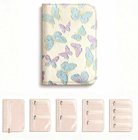 A5 Travel Jewelry Organizer Booklet with 5 PCS Pages & 12 Zippered Compartments, Portable Jewelry Storage Pouch with PVC Windows – Mini Jewelry Travel Case for Necklaces, Rings & Earrings（Butterfly） in Saudi Arabia