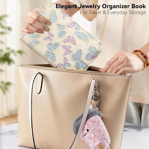 A5 Travel Jewelry Organizer Booklet with 5 PCS Pages & 12 Zippered Compartments, Portable Jewelry Storage Pouch with PVC Windows – Mini Jewelry Travel Case for Necklaces, Rings & Earrings（Butterfly） in Saudi Arabia