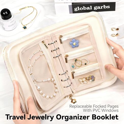A5 Travel Jewelry Organizer Booklet with 5 PCS Pages & 12 Zippered Compartments, Portable Jewelry Storage Pouch with PVC Windows – Mini Jewelry Travel Case for Necklaces, Rings & Earrings（Butterfly） in Saudi Arabia