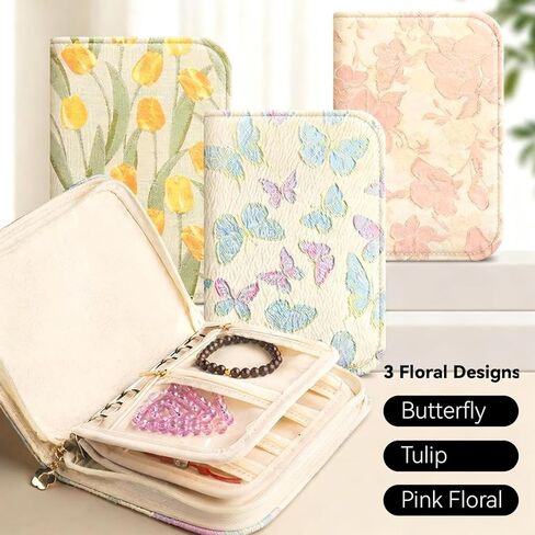 A5 Travel Jewelry Organizer Booklet with 5 PCS Pages & 12 Zippered Compartments, Portable Jewelry Storage Pouch with PVC Windows – Mini Jewelry Travel Case for Necklaces, Rings & Earrings（Butterfly） in Saudi Arabia