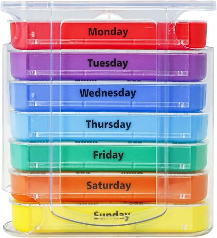 Weekly Pill Organizer for 1 Day 4 Times Supply,KIGI 7 Days Stackable Pill Dispenser Vitamins Containers (Rainbow) in Saudi Arabia
