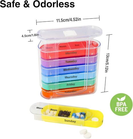 Weekly Pill Organizer for 1 Day 4 Times Supply,KIGI 7 Days Stackable Pill Dispenser Vitamins Containers (Rainbow) in Saudi Arabia