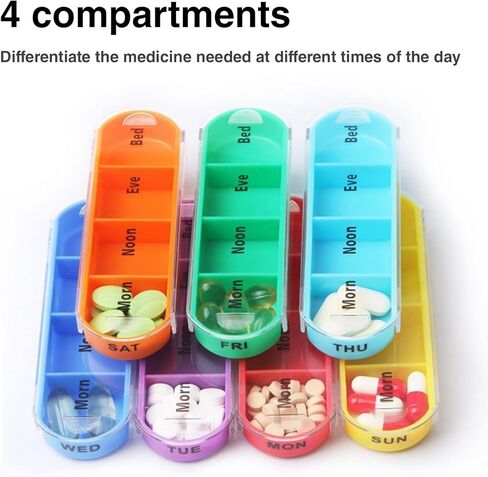 Weekly Pill Organizer for 1 Day 4 Times Supply,KIGI 7 Days Stackable Pill Dispenser Vitamins Containers (Rainbow) in Saudi Arabia
